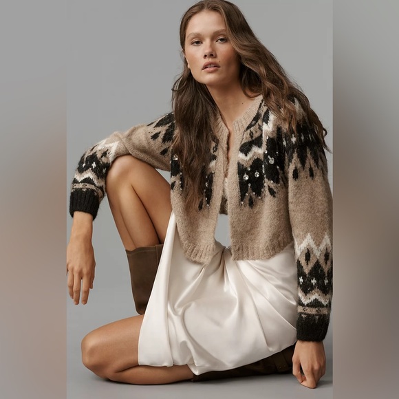 Anthropologie Sweaters - Anthropologie Fair Isle Cropped Cardigan Brown Motif One Size